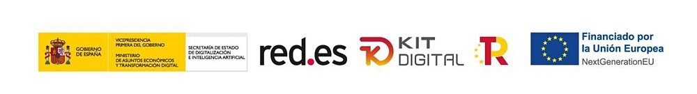 Logotipos oficiales del programa Kit Digital: Gobierno de España, red.es, Plan de Recuperación y financiado por la Unión Europea - NextGenerationEU.